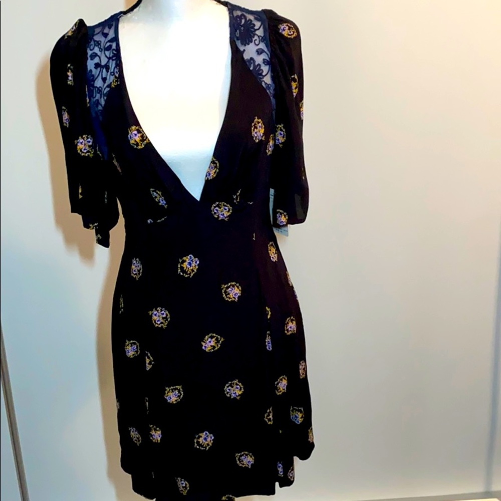 Free People Mockingbird open back lace mini dress